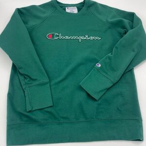 Champion Green Crewneck Sweatshirt with Script Logo